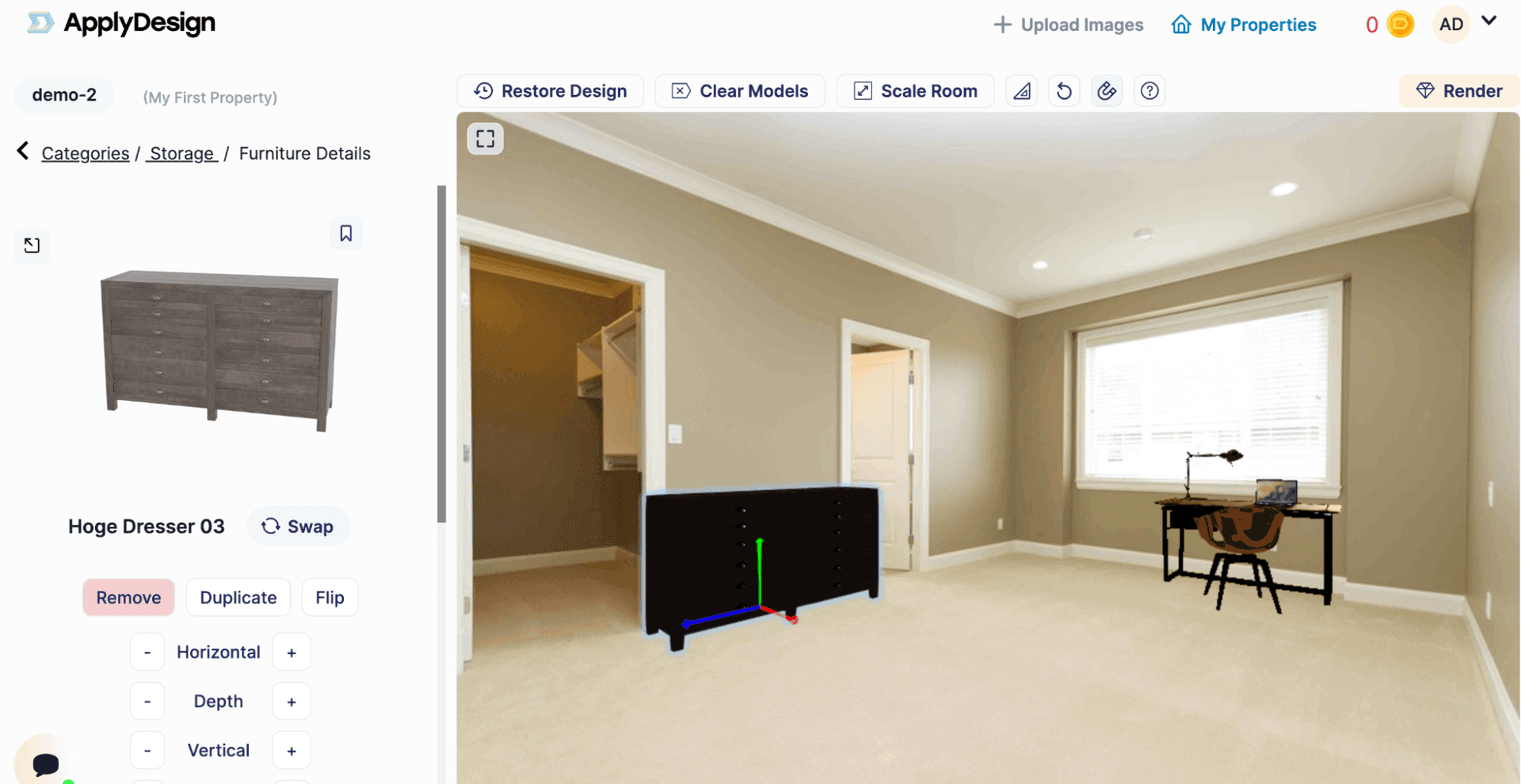 1) Apply Design home staging virtuel