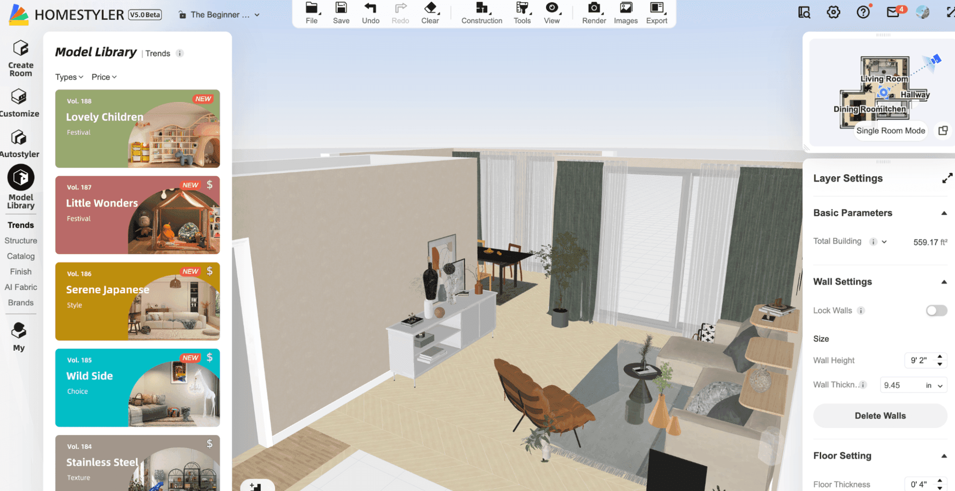 2) Homestyler home staging virtuel