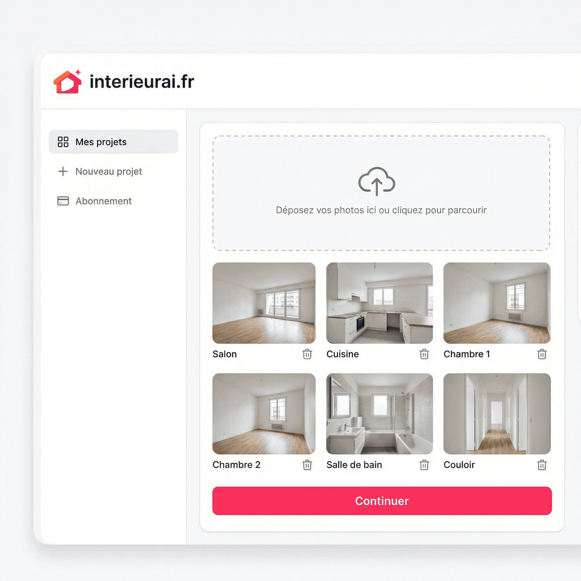 Interface d'upload de photos